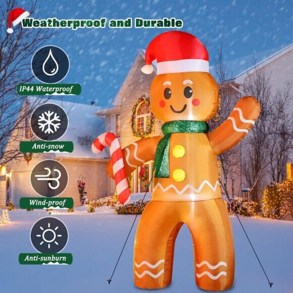 ⚡6FT Christmas Inflatables Gingerbread Man with Candy Cane Outdoor Decorations - Picture 2 of 6
